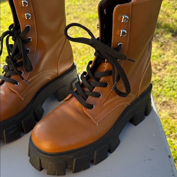 Marc Fisher Tan and Black Combat Boots - Picture 2 of 8